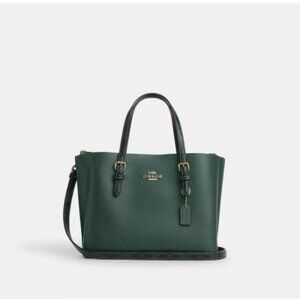 NWOT Coach Mollie Tote Bag 25 in Green Pebbled Leather